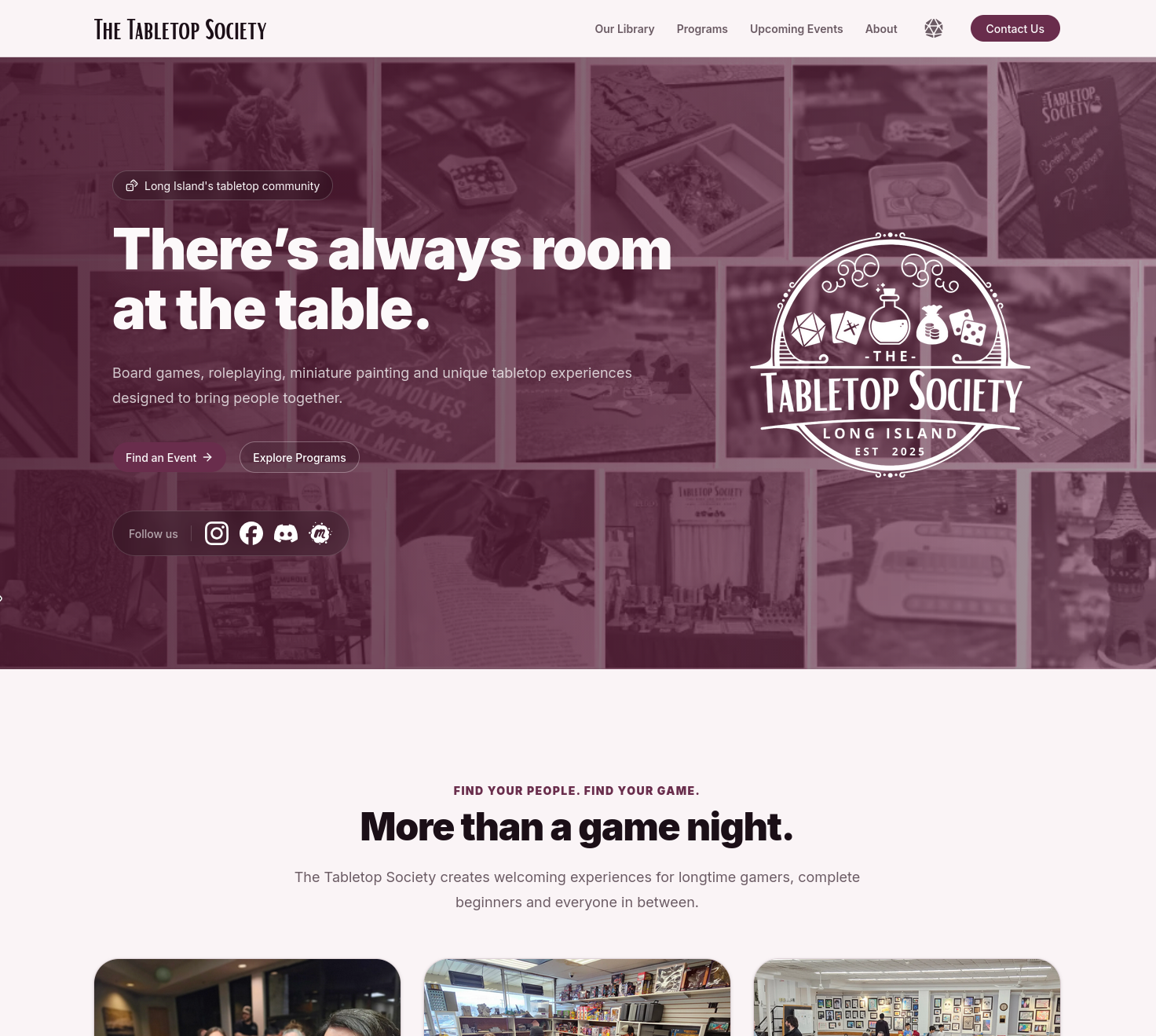 The Tabletop Society public website homepage